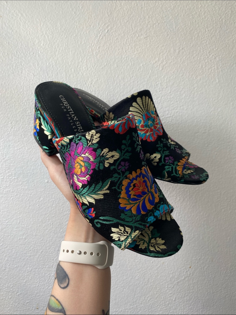 Christian Siriano Black Floral Embroidered Slide Mules